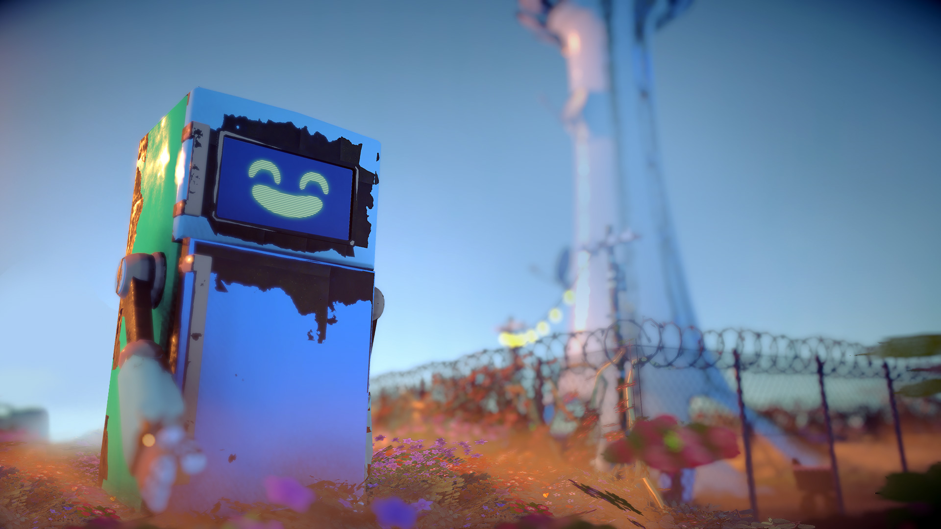 Villagers and robots building a settlement in HELLO WORLD
